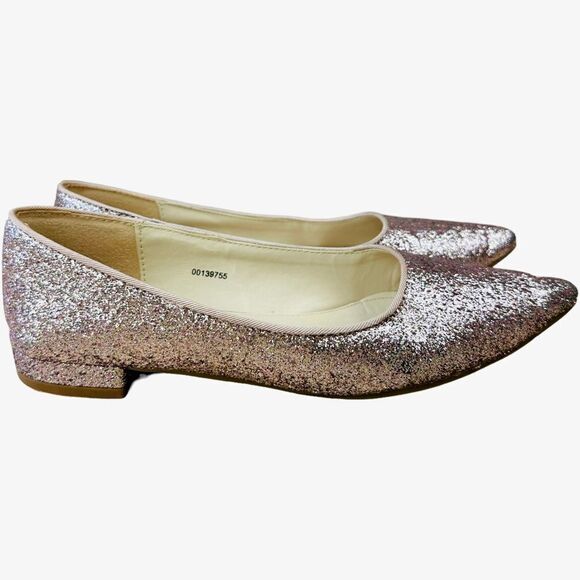 Forever 21 Rose Gold Pink Sparkle Glitter Pointed Toe Flats - Picture 8 of 10